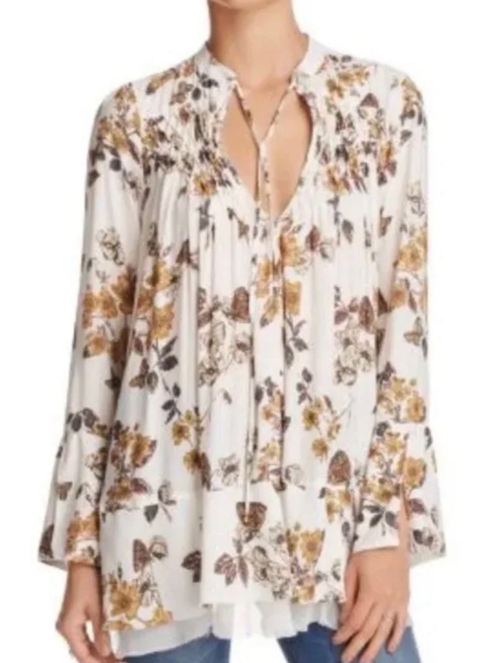 Free People Pebble Crepe Oversized Floral and Butterfly Blouse size L